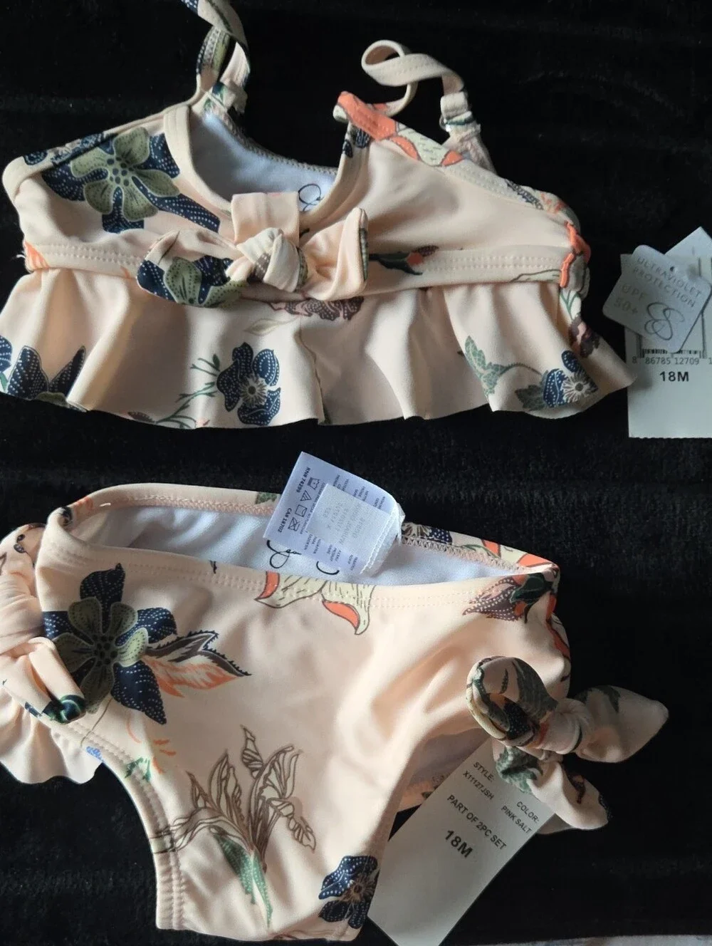 Kids Floral Ruffle Two-Piece One-Piece Swimsuit - Peach